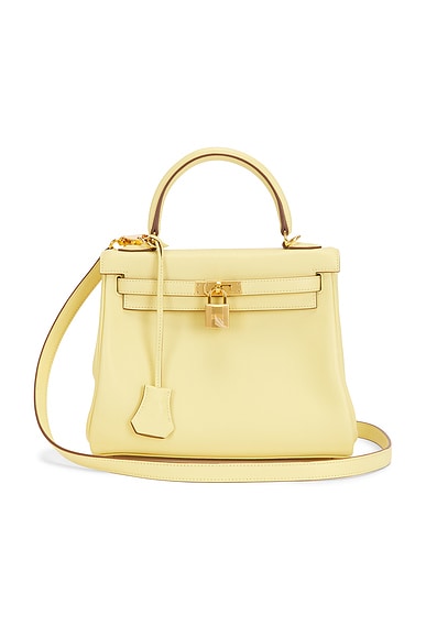 FWRD Renew Hermes Swift Kelly 25 Handbag in Jaune Poussin
