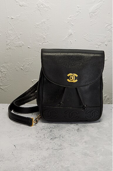 Pre-owned Chanel Caviar Cc Backpack In Black