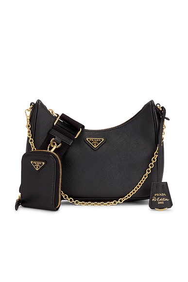 FWRD Renew Prada Saffiano Re-Edition 2005 Shoulder Bag in Black