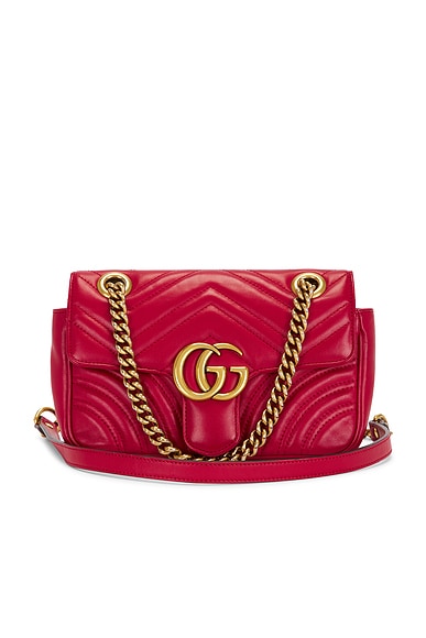 FWRD Renew Gucci Mini GG Marmont Shoulder Bag in Hibiscus Red