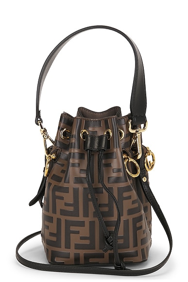 FWRD Renew Fendi Vitello Liberty F is Fendi FF 1974 Mini Mon Tresor Bucket Bag in Maya & Black