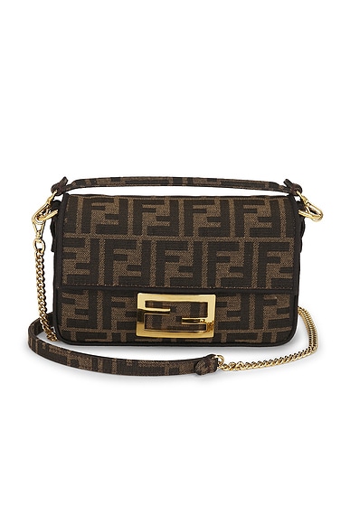 FWRD Renew Fendi Mini FF 1974 Baguette Shoulder Bag in Brown
