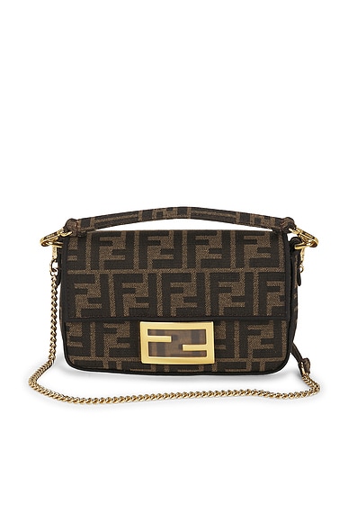 FWRD Renew Fendi Mini FF 1974 Baguette Shoulder Bag in Brown