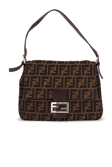 FWRD Renew Fendi Zucca Mama Forever Baguette Shoulder Bag in Tobacco Brown
