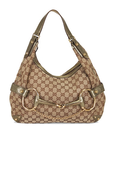 FWRD Renew Gucci Horsebit Hobo Bag in Beige