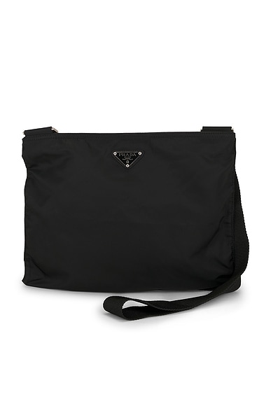 FWRD Renew Prada Tessuto Flat Messenger Bag in Black
