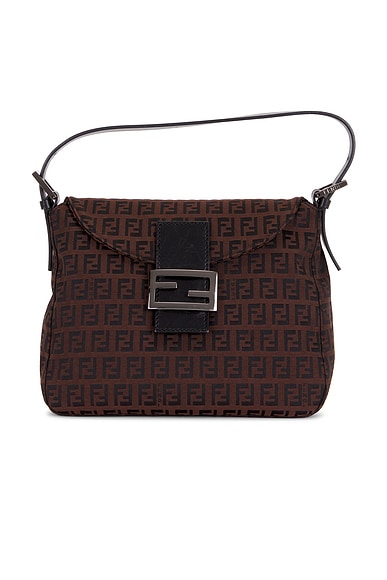 FWRD Renew Fendi Zucchino Shoulder Bag in Brown