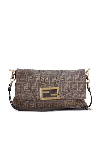 FWRD Renew Fendi Zucchino Baguette Shoulder Bag in Brown