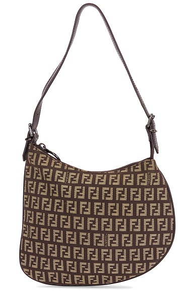 FWRD Renew Fendi Zucchino Oyster Shoulder Bag in Brown
