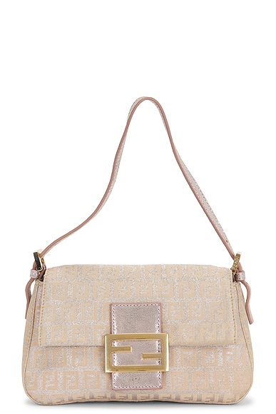 FWRD Renew Fendi Zucchino Baguette Shoulder Bag in Gold