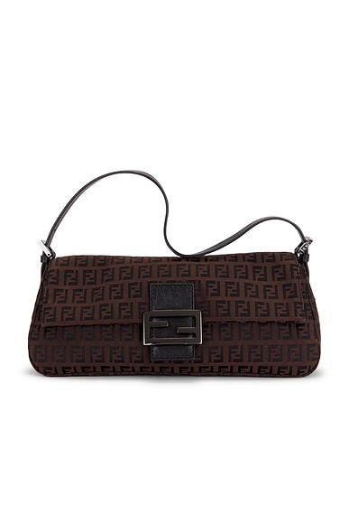 FWRD Renew Fendi Zucchino Baguette Shoulder Bag in Brown