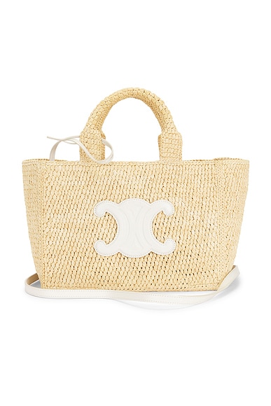 FWRD Renew Celine Raffia Small Cabas Thais Tote Bag in Neutral