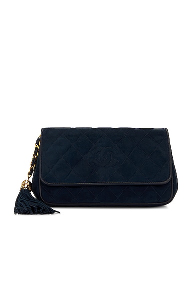 FWRD Renew Chanel Tassel Quilted Flap Clutch Bag in Blue