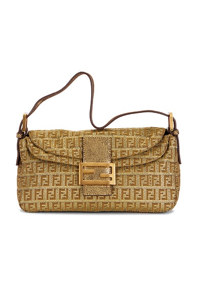 FWRD Renew Fendi Zucchino Baguette Shoulder Bag in Gold