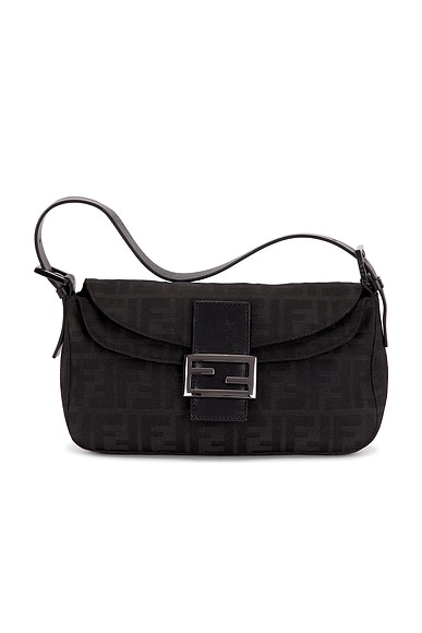 FWRD Renew Fendi Zucca Baguette Shoulder Bag in Black