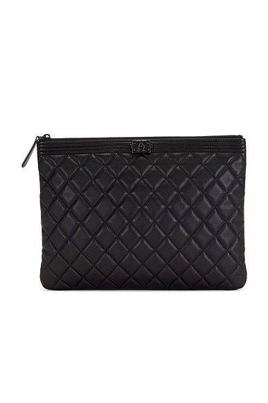 FWRD Renew Chanel Lambskin Boy O Case Clutch in Black