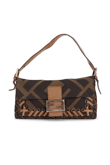 Fendi Zucca Whipstitch Baguette Shoulder Bag