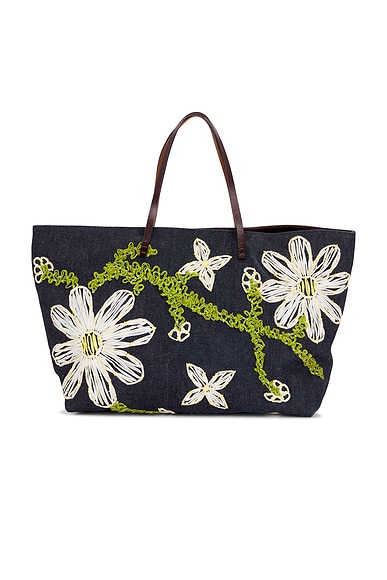 Fendi Flower Embroidered Denim Tote Bag