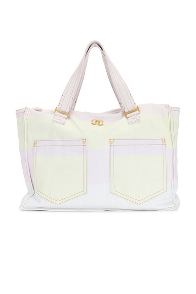 FWRD Renew Chanel Denim Double Pocket Tote Bag in White