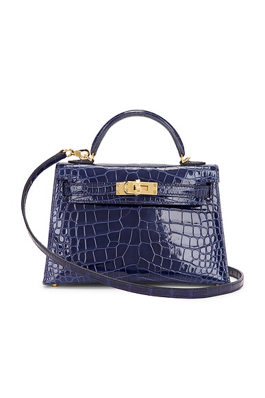 FWRD Renew Hermes Alligator Kelly 20 Sellier Handbag in Bleu Encre