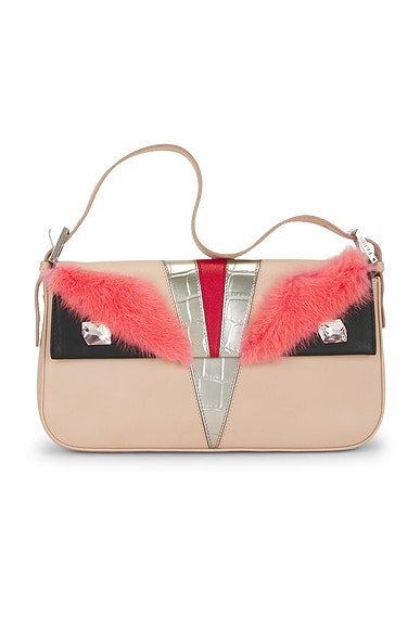 FWRD Renew Fendi Monster Baguette Shoulder Bag in Neutral