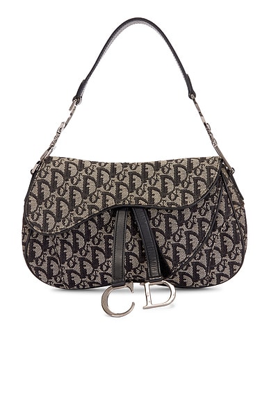 FWRD Renew Dior Trotter Oblique Double Saddle Bag in Blue