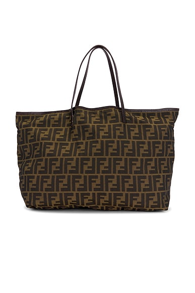 FWRD Renew Fendi Zucca Roll Tote Bag in Brown
