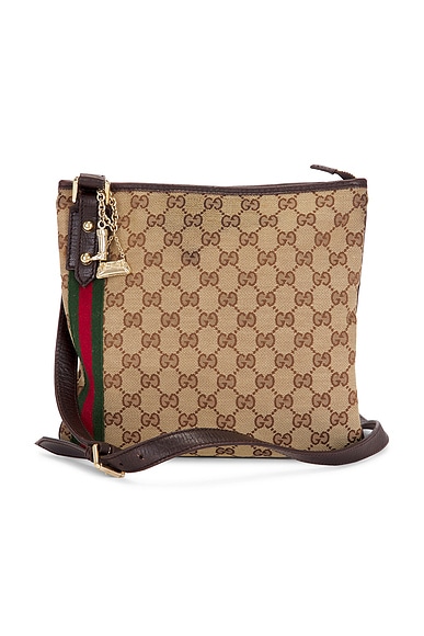 FWRD Renew Gucci Jolicoeur Flat Messenger Bag in Brown