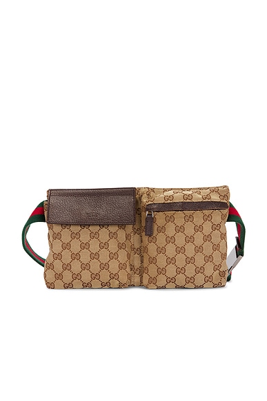 FWRD Renew Gucci Double Pocket Belt Bag in Brown