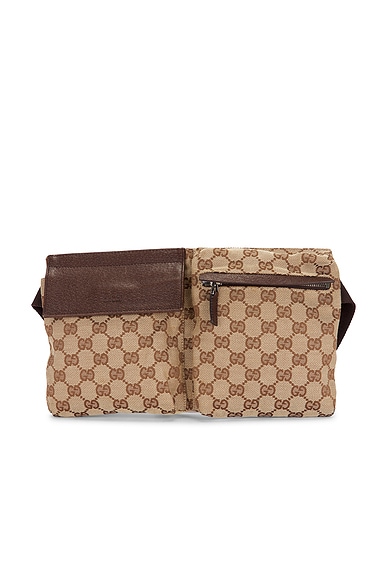 FWRD Renew Gucci Double Pocket Belt Bag in Brown