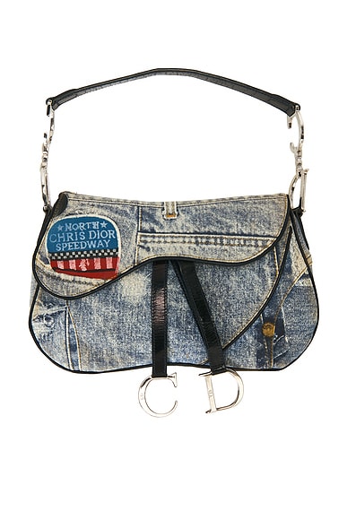 FWRD Renew Dior Denim Speedway Double Saddle Bag in Blue