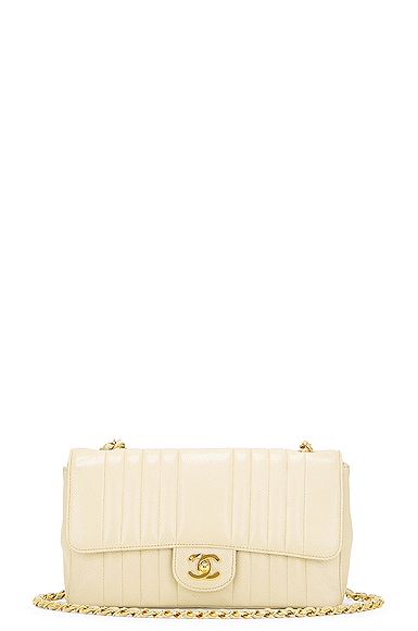 FWRD Renew Chanel Vintage Mademoiselle Classic Single Flap Shoulder Bag in Beige