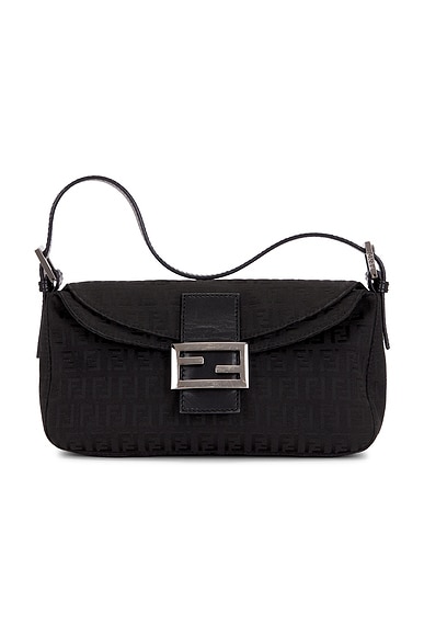 FWRD Renew Fendi Zucca Baguette Shoulder Bag in Black