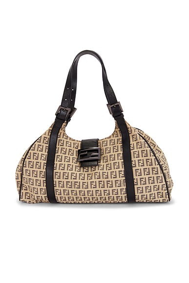 FWRD Renew Fendi Zucchino Shoulder Bag in Beige | FWRD
