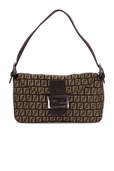 FWRD Renew Fendi Zucchino Baguette Shoulder Bag in Brown