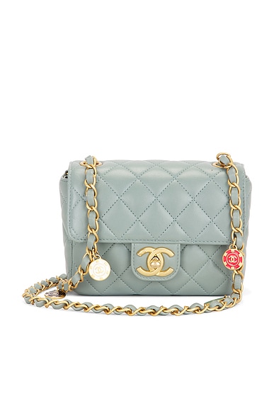 FWRD Renew Chanel Lambskin Mini Casino Royale Charms Square Flap Bag in Blue