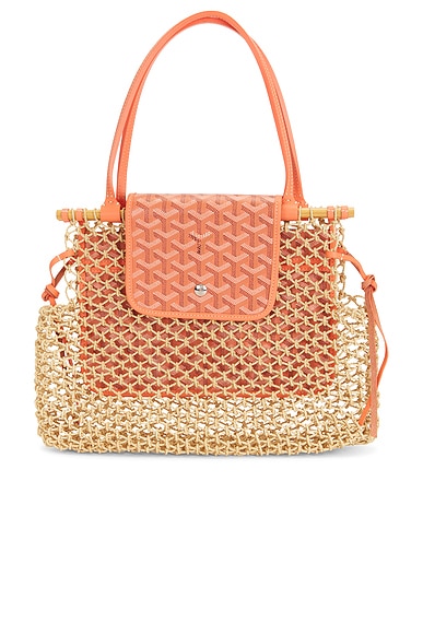 FWRD Renew Goyard Raffia Aligre Tote Bag in Coral & Beige