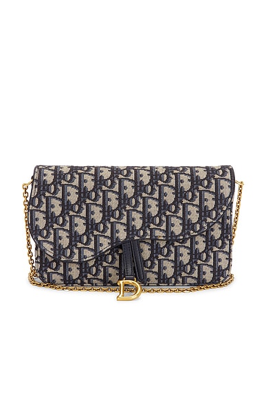 FWRD Renew Dior Oblique Saddle Wallet On Chain in Blue