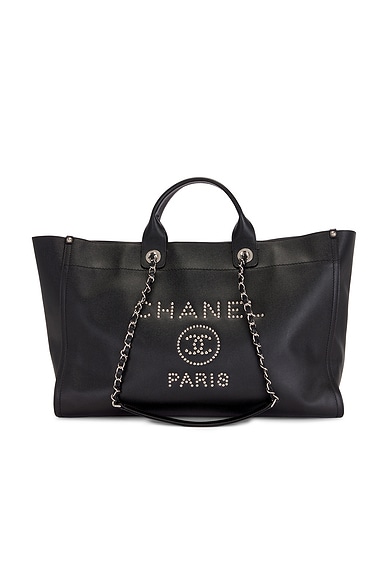 FWRD Renew Chanel Studded Caviar Large Deauville Tote Bag in Black