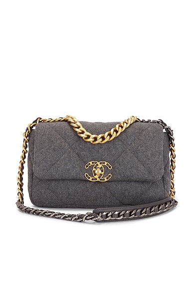 FWRD Renew Chanel Wool Medium 19 Flap Bag in Grey