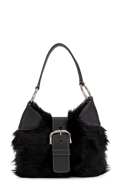 FWRD Renew Prada Eco Lapin Faux Fur Buckle Hobo Bag in Black