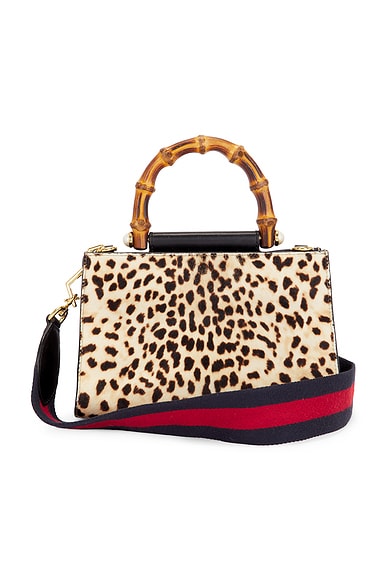 FWRD Renew Gucci Leopard Print Calf Hair Bamboo Nymphaea Handbag in Brown