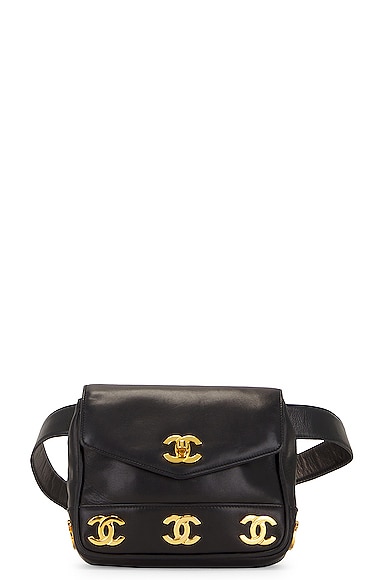 FWRD Renew Chanel Vintage Triple CC Lambskin Waist Bag in Black