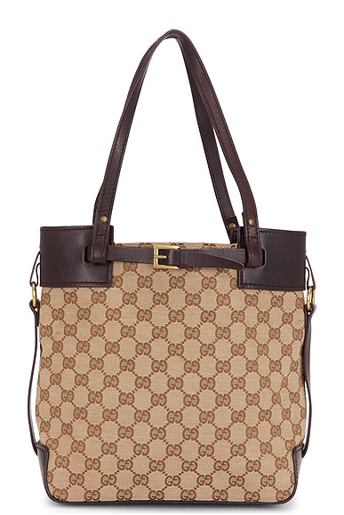 FWRD Renew Gucci Belted Tote Bag in Brown