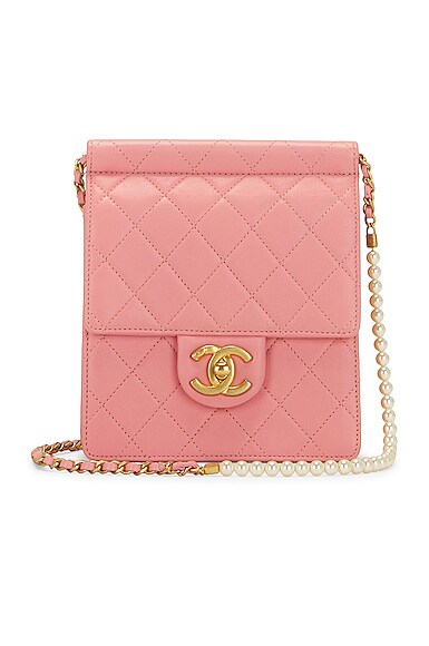 FWRD Renew Chanel Matelasse Lamb Mini Pearl Chain Shoulder Bag in