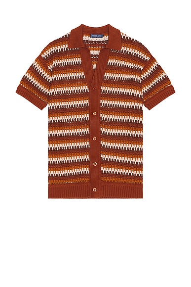 Frescobol Carioca Pinto Crochet Shirt in Silk Brown