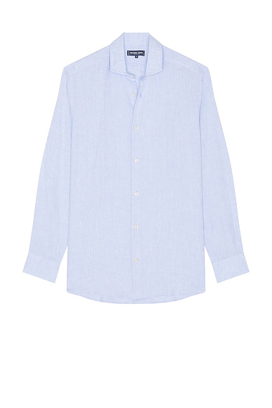 Frescobol Carioca Antonio Linen Shirt in Baby Blue