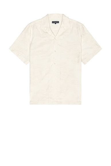 Frescobol Carioca Franca Cotton Blend Raffia Jacquard Short Sleeve Shirt in Ivory