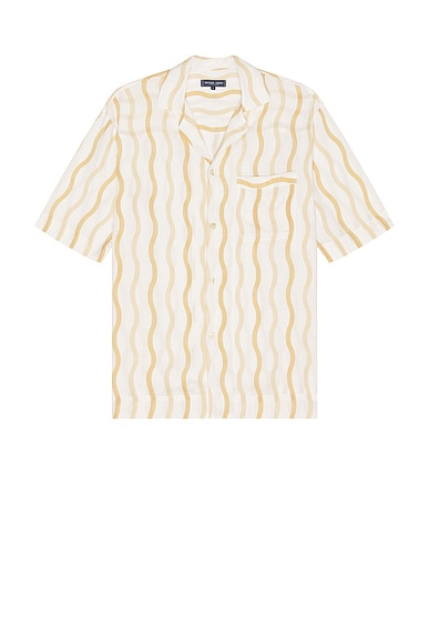 Frescobol Carioca Cassio Pyjama Short Sleeve Shirt Cabana Stripe Print in Ivory & Almond