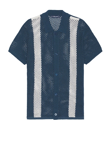 Frescobol Carioca Castillo Short Sleeve Crochet Cardigan in Perennial Blue